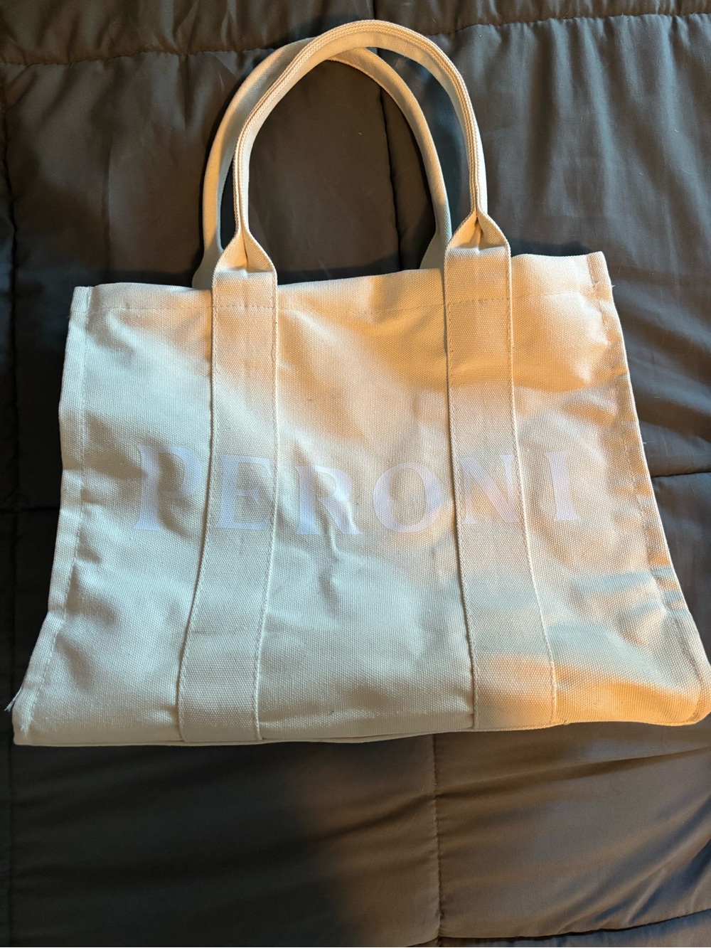 Canvas Tote Bag with Peroni Logo - Cream